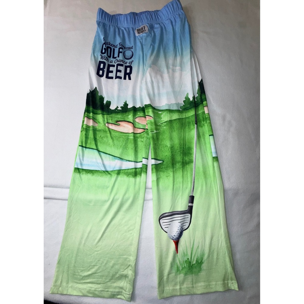 Brief Insanity Pajama Pants Mens Large Green  Golf Beer Lounge Bottoms